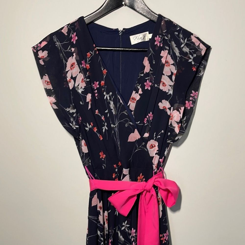 Eliza J High-Low Maxi dress Navy Blue and Cherry Blossom floral Size 10P NWOT - Picture 5 of 12